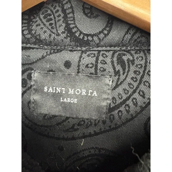 Saint Morta Button Front Sherpa Jacket Mens Black Paisley Skulls Pockets Large